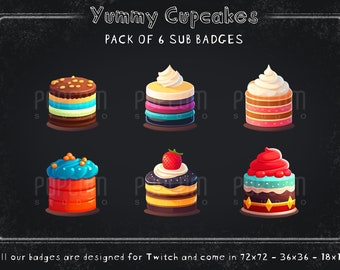 Yummy Cupcakes Twitch Sub Badges - Pack of 6 / Colorful Badges for Streaming