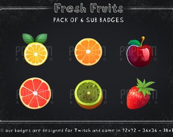 Fresh Fruits Twitch Sub Badges - Pack of 6 / Colorful Badges for Streaming