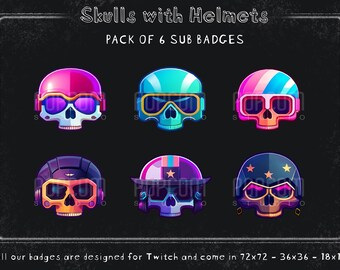 Twitch Sub Badges, Helmet Skulls : Motorcycle Stream Emotes (6 Badges)