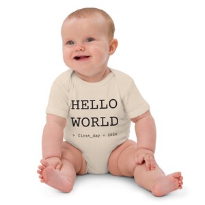Hallo wereld babyrompertje, biologische programmeur babyromper, cadeau voor programmeurvader, geek babyshowercadeau, nerdy babyoutfit