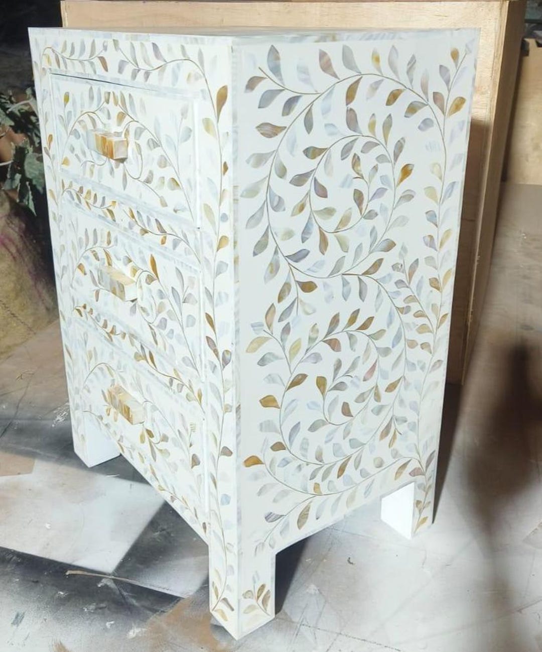 Handmade Mop Inlay Wooden Modern Bedside Side Table Night Stand Inlay ...