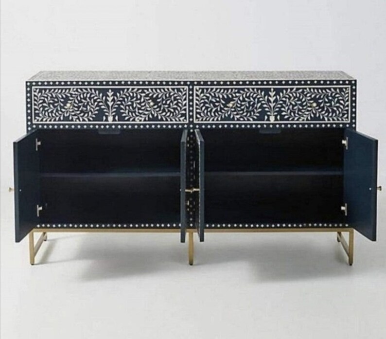 Modern Bone Inlay Handmade Bone Inlay Wooden Modern Stripped / Pattern Side Board Inlay ...