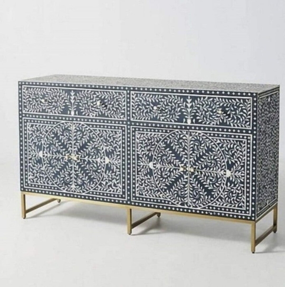 Modern Bone Inlay Handmade Bone Inlay Wooden Modern Stripped / Pattern Side Board Inlay ...