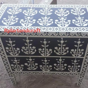 Handmade flower Bone Inlay Wooden Modern stripped / Pattern Side Board with three drawers inlay Furniture .