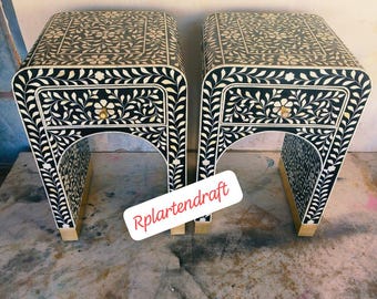 Handmade Bone Inlay Wooden Modern Bedside/Side Table/Night Stand inlay Furniture .
