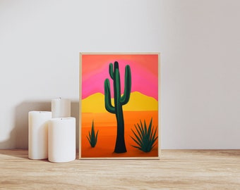 Cactus Wall Art Print - Southwest Decor - Printable Desert Poster for Living Room - Boho Printable Art - Desert Wall Art - Digital Download