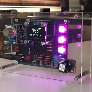 Air Quality Monitor: Digital Thermometer, Humidity Gauge, Pink Night Light
