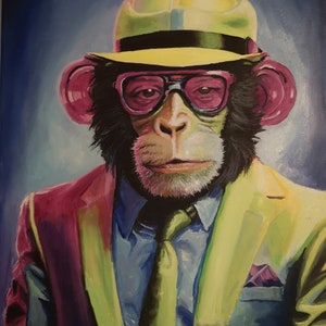 Original oilpainting Monkey in a suit