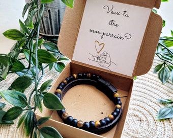 Demande parrain originale, boîte cadeau avec bracelet pour homme