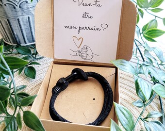 Demande parrain originale, boîte cadeau avec bracelet pour homme