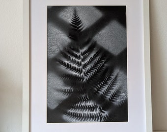 Hand Painted Fern Shadow Art, A4 Framed Botanical Wall Decor