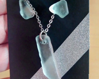 Halskette und Ohrring aus schottischem Meerglas: Handgemachter Schmuck aus Strandglas