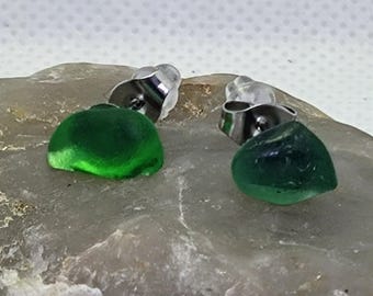 Scottish Sea Glass Stud Earrings: Stainless Steel Posts, Beach Jewelry