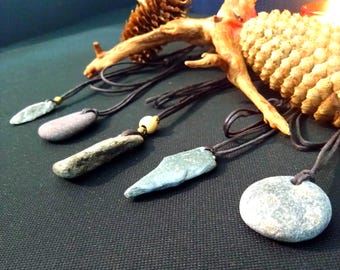 Handmade Sea Pebble Necklace, Natural Beach Stone Pendant