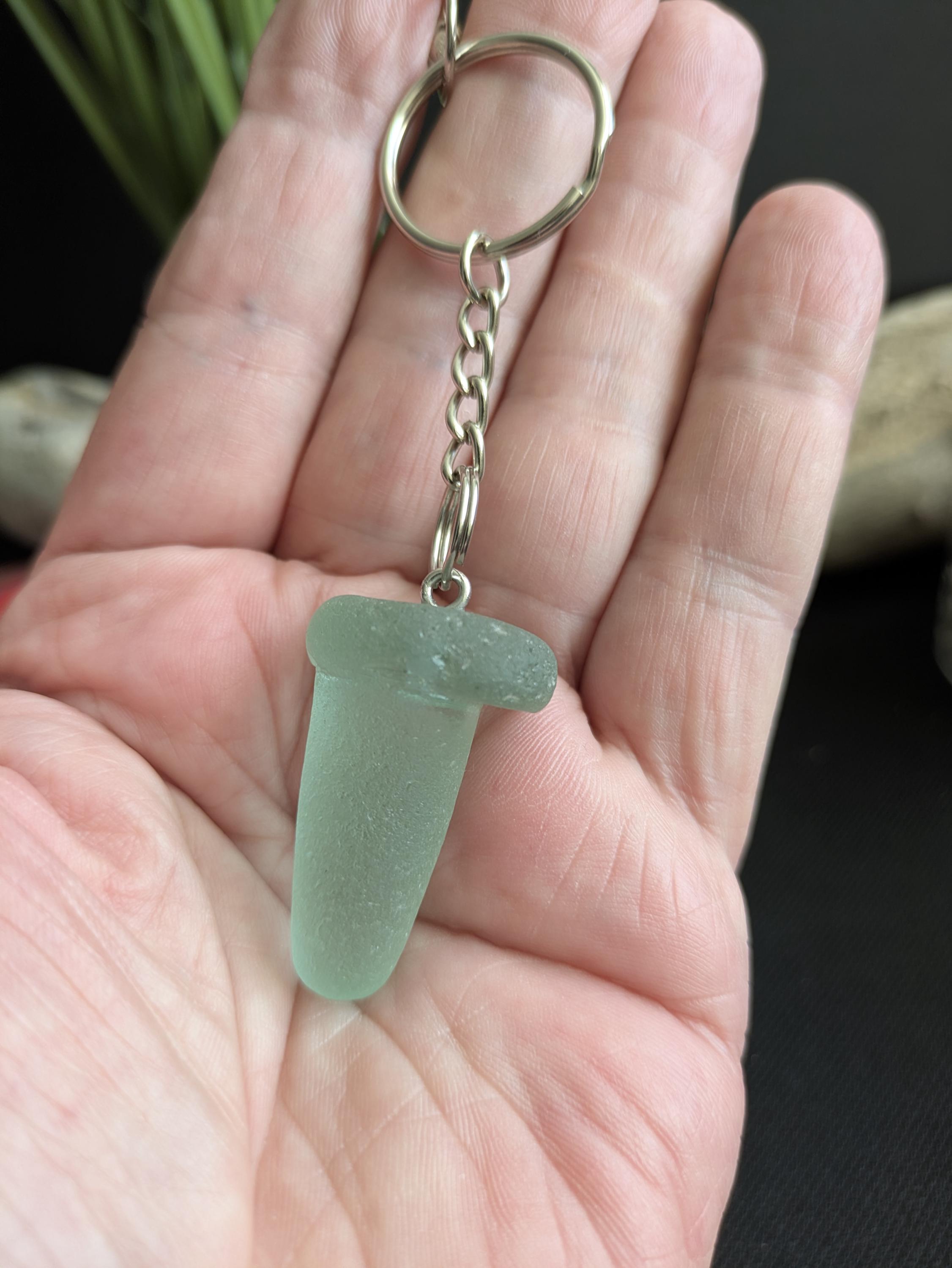 シーフォームブルー シーグラス キーホルダー、ビーチキーリング