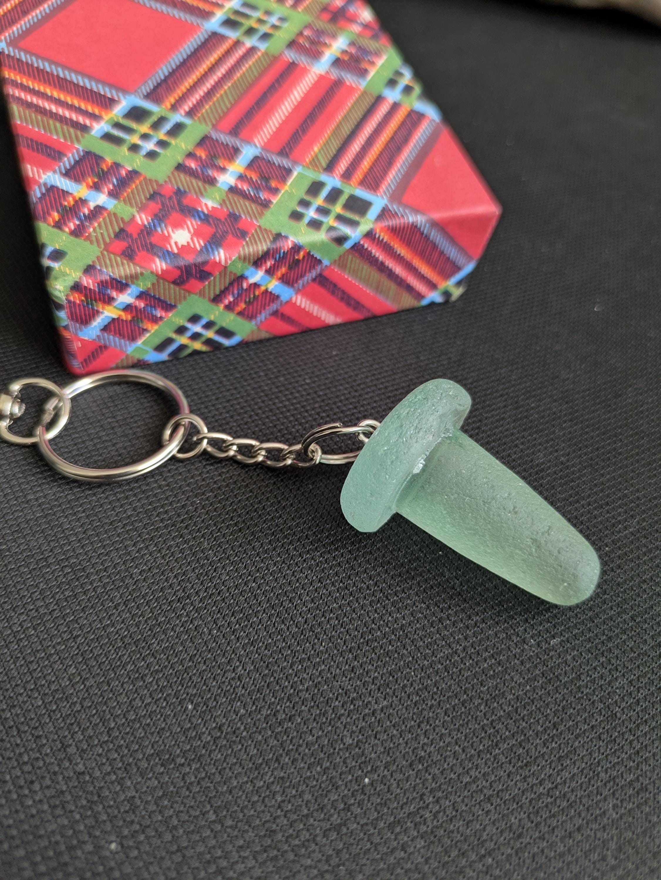 シーフォームブルー シーグラス キーホルダー、ビーチキーリング