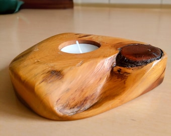 Handmade Scots Pine Tealight Candle Holder, Rustic Wood Decor