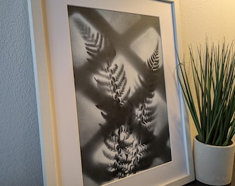 Abstract Fern Painting, Black & White Botanical Wall Art, A4 Framed