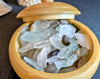 Sea Glass Gift For Artists Wooden Carved Gift Box Full Of Seaglass