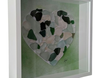Arte de corazón de cristal marino: Marco tipo caja de sombra costera, decoración playera