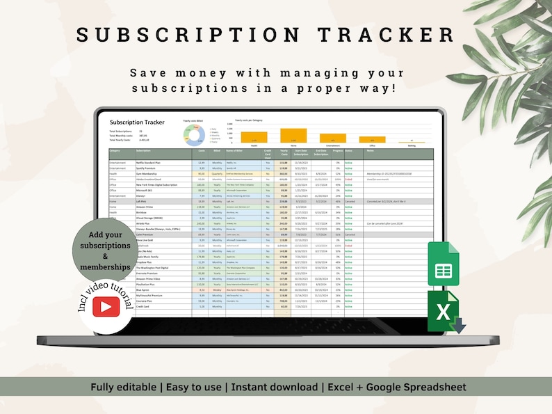 Subscription tracker spreadsheet