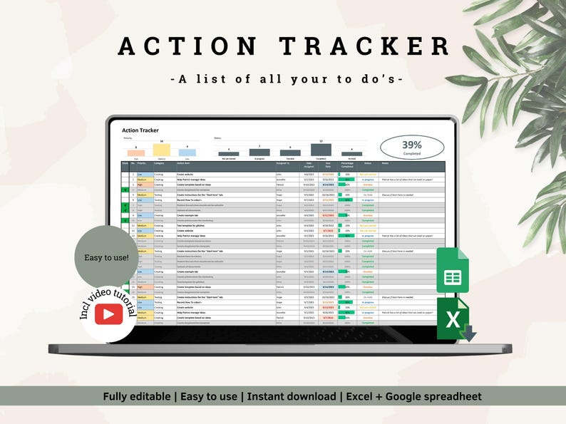 Action Tracker Spreadsheet | to Manage Your Business or Project | Get ...