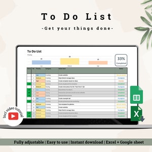 To Do List| Easy to use Task Tracker | Task list | Action list | Excel template | Google Sheets | Printable