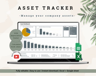Asset Tracker | Depreciation tracker | Asset management | Makes bookkeeping easy | Book value | Excel & Google Sheets