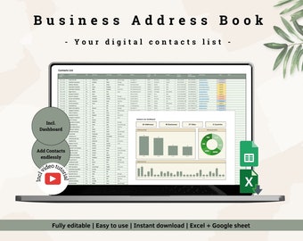 Business Contact List, Digital Address Book, Excel & Google Spreadsheet, Business Tools, Address Management Solution