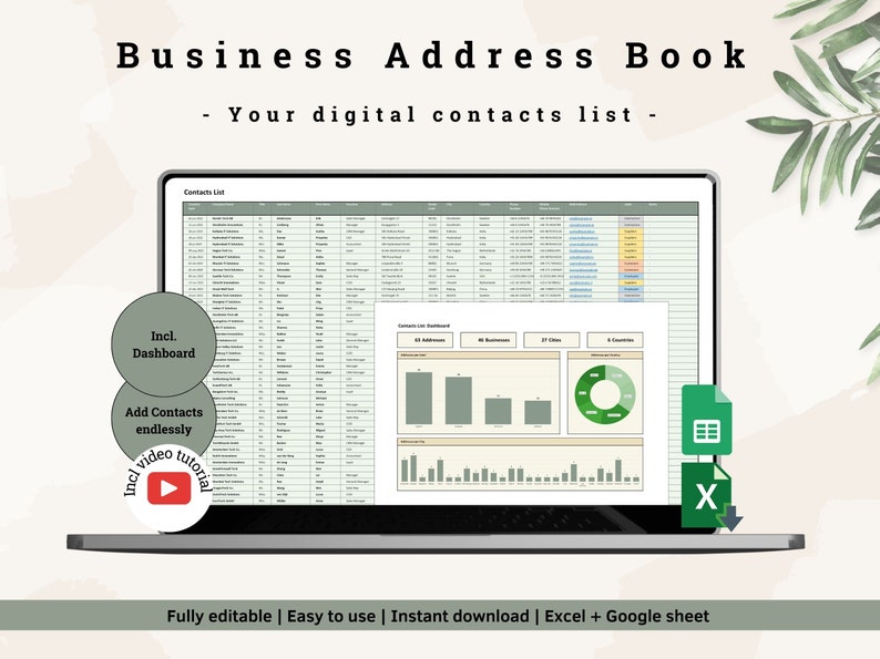 Business Contact List, Digital Address Book, Excel & Google Spreadsheet ...