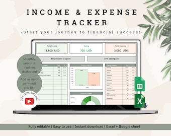 Income and Expense Tracker: Excel + Google Sheets (Printable)