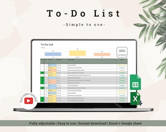 To Do List Template: Task Tracker in Excel & Google Sheets (Digital Download)