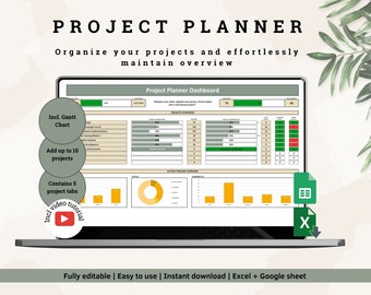 Project planner your project tracker Spreadsheet: Excel & Google Sheets | Project Management incl. Gantt Chart (Digital Download)