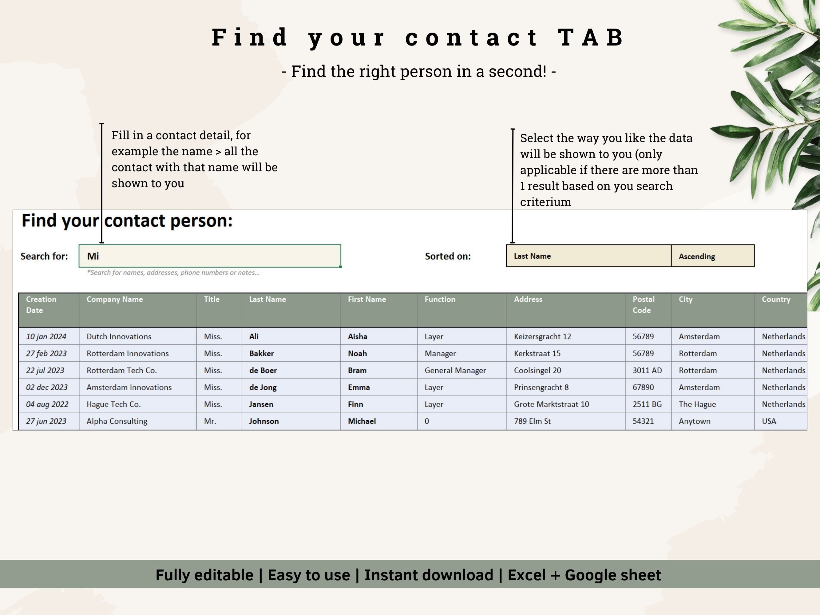 Business Contact List, Digital Address Book, Excel & Google Spreadsheet ...