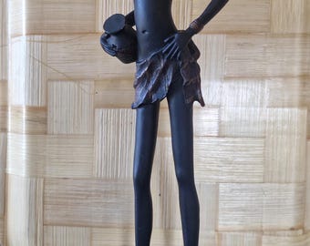 African Woman Water Carrier Statue – Tribal African Sculpture – Ethnic Boho Decor – African Figurine – Vintage Style Home Decoration 34 cm