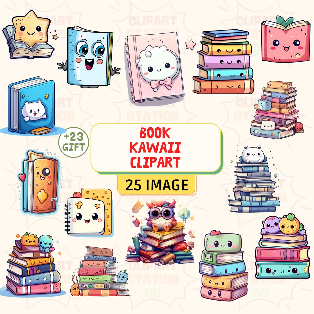 Kawaii Books Clipart, Cute Cartoon School Books Clip Art, Kawaii Book ...