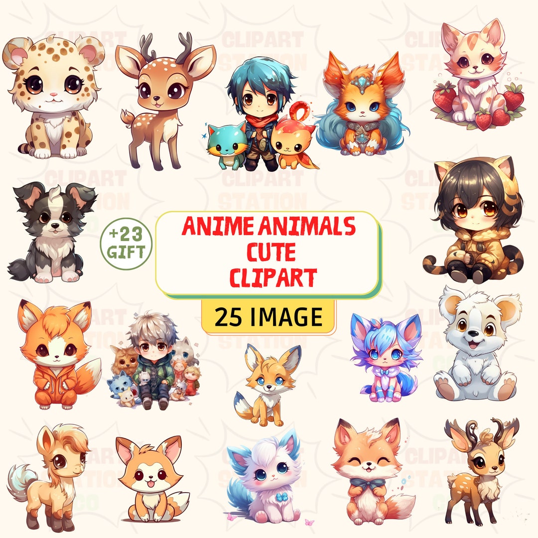 Cute Kawaii Cartoon Clipart for Kids Kawaii Animal Clipart Bundle