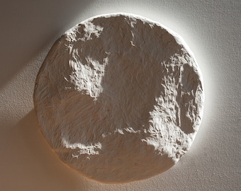Round Wabi Sabi Wall Art, boho sun wall art, japandi decor, white plaster 3d textured wall art, organic dimensional wall sculpture, unique