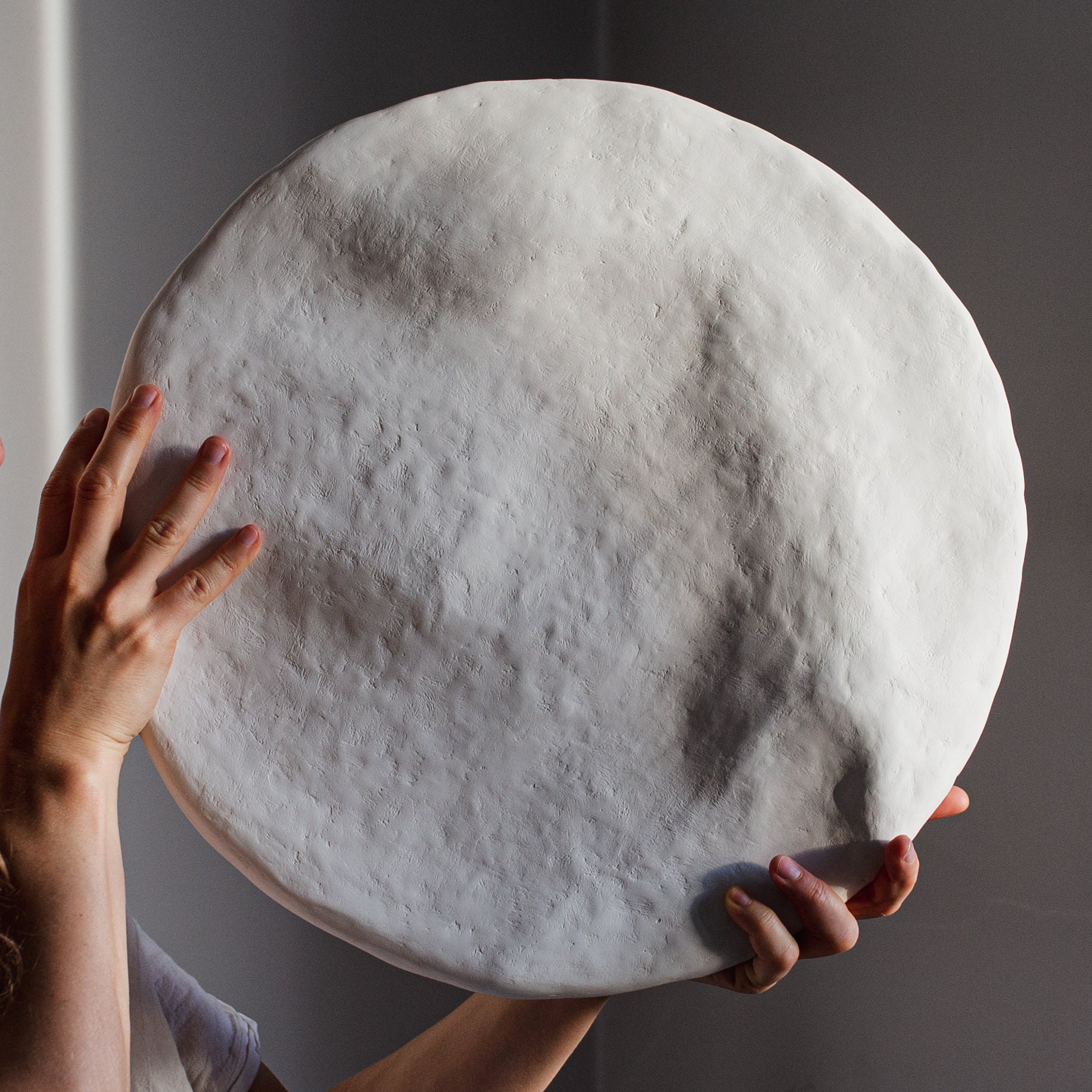 Wabi sabi wall art, paper mache round wall hanging, cosmos moon, black decor, organic, japandi white interior, textured 3d wall sculpture