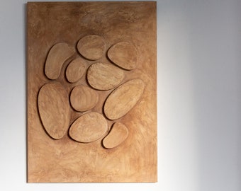 Wabi sabi wall art in terracotta color, warm modern abstract art, geometric wall relief, textured boho wall art, japandi home decor