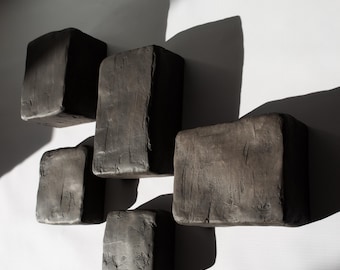 Decorazione murale Wabi Sabi testurizzata, arazzo boho marrone scuro, decorazione japandi, scultura murale geometrica astratta 3D moderna, minimalismo organico