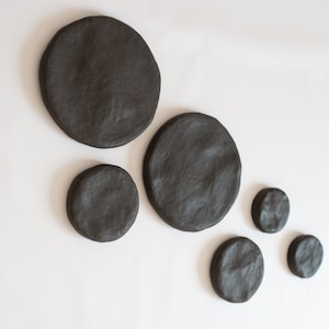 Set of 6 Textured Wabi Sabi Round Wall Art, Japandi Boho Black Moon Decor
