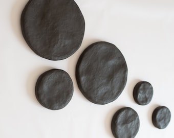 Textured Wabi Sabi Round Wall Art, boho wall art, dark black wall art, japandi decor, plaster moon wall art, minimalist modern neutral art