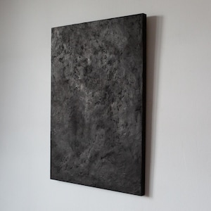 Wabi Sabi Wall Art, black modern abstract painting, dark japandi decor, brutalist loft interior, organic minimalism, irregular textured art