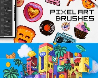 Pinceles de pixel art retro para Procreate, diseño de videojuegos (descarga digital)