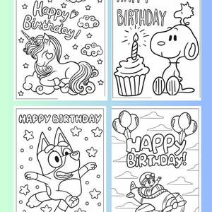 Página para colorear de cumpleaños para niños, hoja para colorear de fiesta de cumpleaños, juego de 56 páginas para colorear, tarjeta de felicitación digital, tarjeta de feliz cumpleaños
