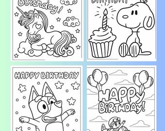 Birthday Coloring Page For Kids , Birthday Party Coloring Sheet , Set of 56 Coloring Page , Digital Greeting Card , Happy Birthday Card