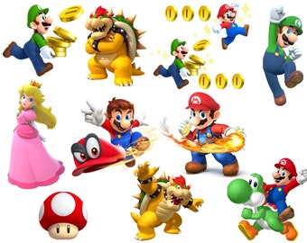 Super Mario PNG-clipartbundel, Mario-lettertype, Tumbler Wrap (digitale download)