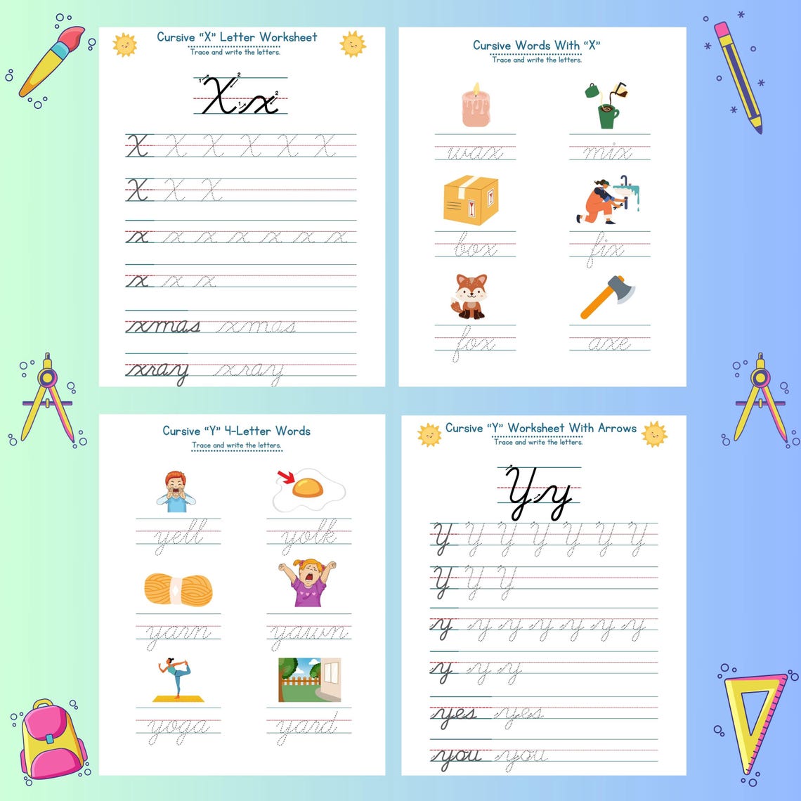 Cursive Alphabet Tracing Worksheets (O-Z) (PDF) - Etsy