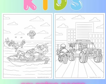 積み木ぬりえ、59ページの子ども向けぬりえブック（デジタルダウンロード版）